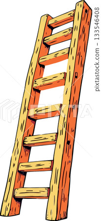 Wooden ladder leaning against white background representing growth and success 133546408