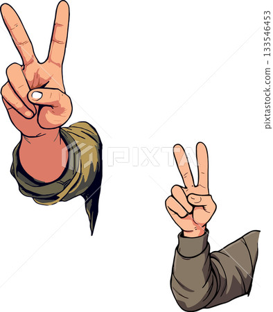 Two hands showing peace sign gesturing victory and freedom 133546453