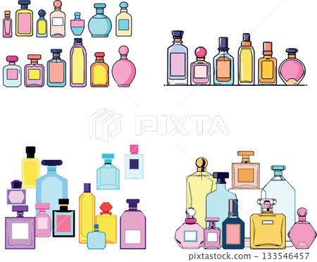 Colorful perfume bottles collection showcasing variety of fragrances Colorful perfume bottles collection showcasing variety of fragrances 133546457