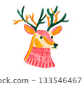 Reindeer portrait, hand drawn watercolor head of deer, christmas greeting card illustration 133546467