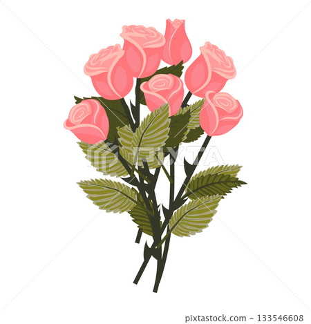 A bouquet of light pink roses with  elegant flowers. Vector illustration on a white background. 133546608