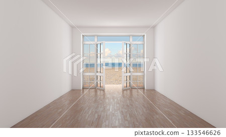 An Empty Bright Hotel Interior. A Frontal View of the Interior with White Walls 133546626