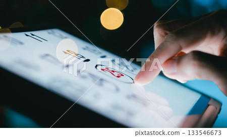 Man Counting Days To Christmas On His Tablet Calendar Man Counting Days To Christmas On His Tablet Calendar 133546673