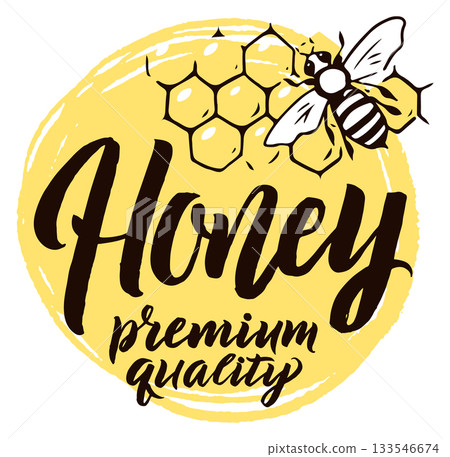 A logo for honey that says premium quality 133546674