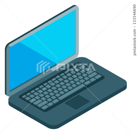 A laptop computer with a blue screen and black keyboard 133546690