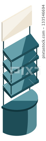 A blue shelf with four shelves and a round base A blue shelf with four shelves and a round base 133546694