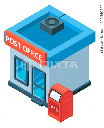 A post office building with a red mailbox in front of it 133546725