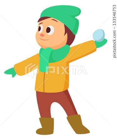 A young boy is holding a snowflake in his hand and wearing a green hat A young boy is holding a snowflake in his hand and wearing a green hat 133546753