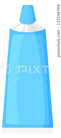 A blue tube of toothpaste with a white cap 133546769