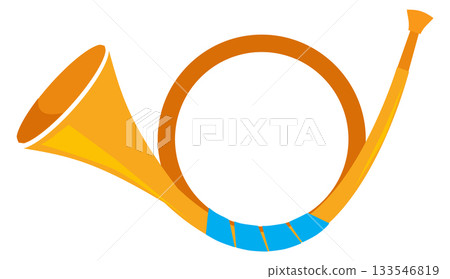 A large orange trumpet with blue and yellow stripes A large orange trumpet with blue and yellow stripes 133546819