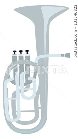 A silver trumpet with three valves and three buttons 133546822