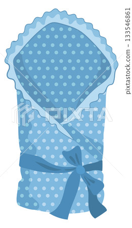 A blue baby blanket with polka dots and a bow A blue baby blanket with polka dots and a bow 133546861