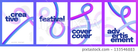 Modern and Minimalist Poster Set with 3D and Colorful Gradient Curved Lines. Creative Cover, Poster, or Flyer Templates for Music, Sports, or Festival Designs 133546883
