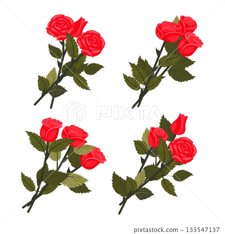 A bouquet of bright red roses. A small set of bouquets for your design. Vector illustration on a white background. 133547137