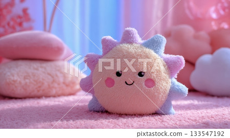 Kawaii sun plushie with a sweet smiling face 133547192