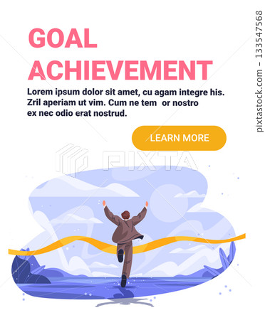 Goal achievement business success winner crossing finish line arms raised celebrating victory abstract landscape website banner Goal achievement business success winner crossing finish line arms raised celebrating victory abstract landscape website banner 133547568