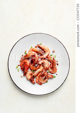 fried tiger prawns, with spices, homemade, top view, 133547720