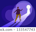 Character man walks toward keyhole light 133547743