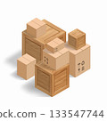 Pile of cardboard and wooden boxes 133547744