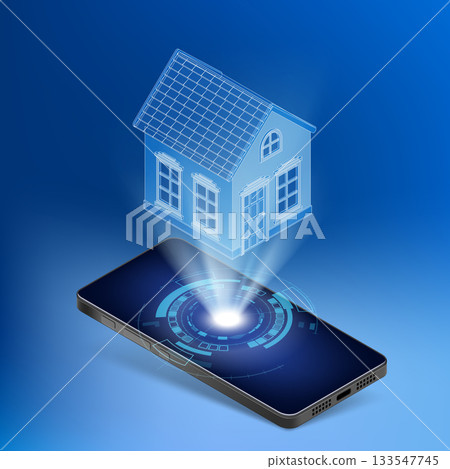 House on a smartphone screen. Smart home technology House on a smartphone screen. Smart home technology 133547745