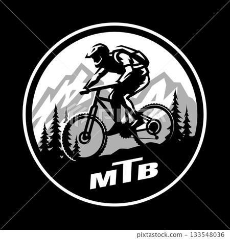 MTB. Mountain bike logo, emblem emblem on dark background. MTB. Mountain bike logo, emblem emblem on dark background. 133548036