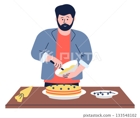 A man is cutting a cake on a table A man is cutting a cake on a table 133548102