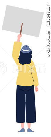 A woman holding a sign with a message on it 133548117