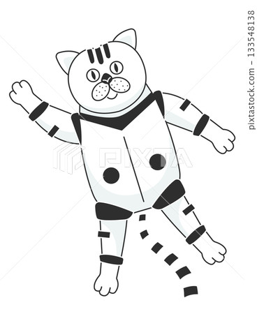 A cartoon cat is standing on a white background with a robot suit on 133548138