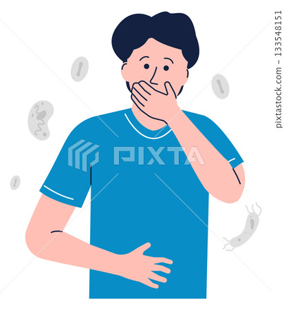 A man is shown with his mouth wide open, and the background has a lot of germs A man is shown with his mouth wide open, and the background has a lot of germs 133548151