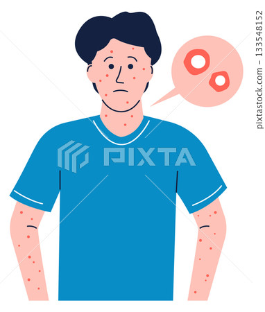 A man with a blue shirt and a red circle on his head A man with a blue shirt and a red circle on his head 133548152