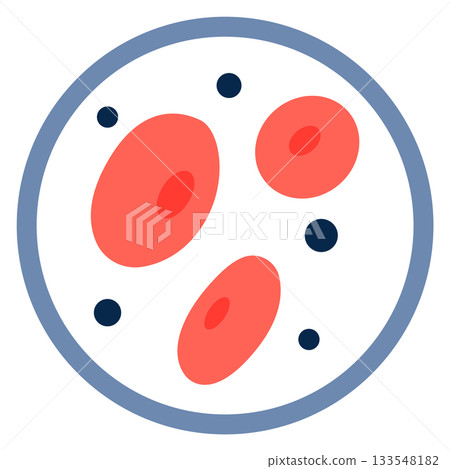 A red and blue circle with three red circles inside it 133548182
