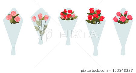 A set of rose bouquets in wrapping paper. Vector illustration isolated on a white background. A set of rose bouquets in wrapping paper. Vector illustration isolated on a white background. 133548387