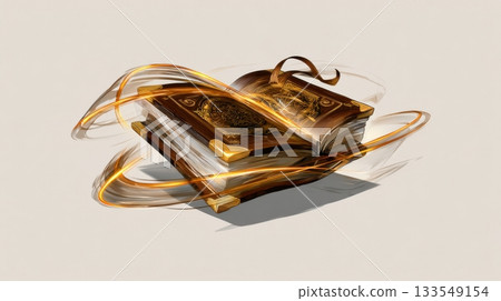 Ancient book surrounded by swirling magic, evoking a sense of mystery and adventure in a mystical realm 133549154