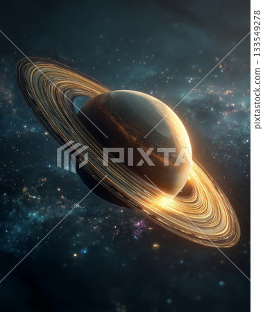 Beautiful view of Saturn with its stunning rings floating in space 133549278