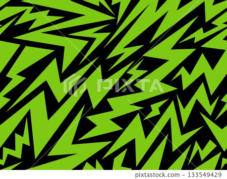 Lightning seamless pattern. Energy green bolt thunder electric background. Abstract vector zigzag arrow and thunderbolt shapes speed texture. Vintage wallpaper, decorative banner, power storm concept 133549429