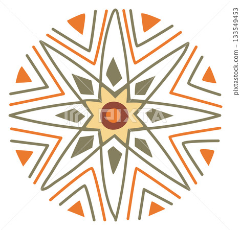 A star with a yellow center and orange and brown lines 133549453
