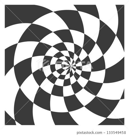 A black and white checkered pattern with a spiral in the center A black and white checkered pattern with a spiral in the center 133549458
