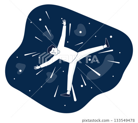 A man is falling through space with a starry background A man is falling through space with a starry background 133549478