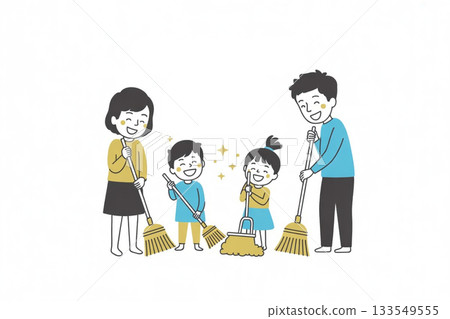 Illustration of a family doing general cleaning (end-of-year cleaning image) 133549555