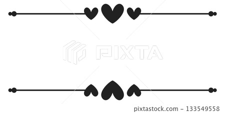 A black and white image of a heart shaped line with hearts on either side 133549558