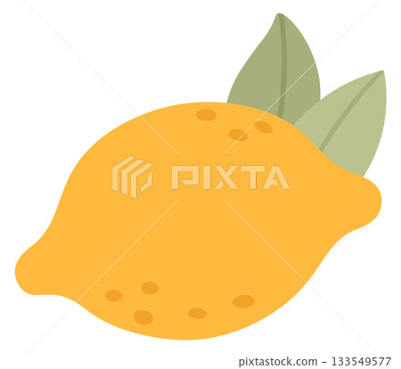 A cartoon drawing of a lemon with a green leaf on top 133549577