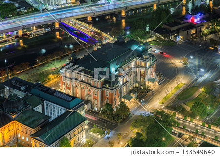 Night view of Osaka City Central Public Hall in Nakanoshima, Osaka 133549640