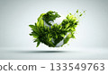 Concept of eco-friendly planet surrounded by vibrant green plants representing sustainability and environmental protection efforts globally 133549763