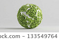 Green globe covered in leaves represents environmental awareness and sustainability efforts around the world 133549764