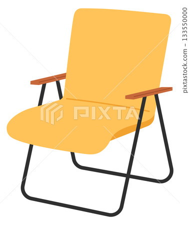 A yellow chair with wooden arms and a black frame 133550000