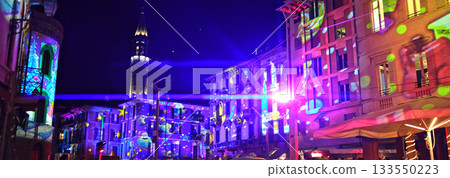 Anamorphic Lens blue flare 6K - Christmas lights on via XX Settembre in Lecco Italy on 11-22-2025 133550223