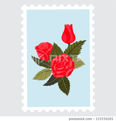 A postage stamp depicting a composition of lovely, graceful red roses . A postage stamp depicting a composition of lovely, graceful red roses . 133550265