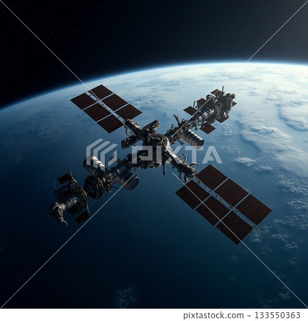 International Space Station orbits Earth in stunning view Generative AI 133550363