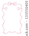 Elegant pink frame with ribbons and bow for romantic designs. Template for gender reveal party, baby shower, baptism, boy or girl party. Copy space. Hand drawn. For card, invitation. 133550405