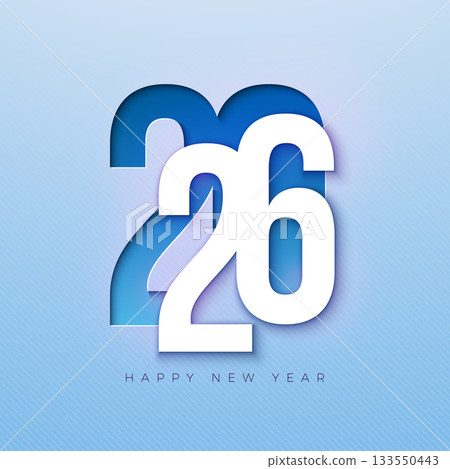 Happy New Year 2026 Greeting Card Banner Design with Cut Out Number on Light Blue Background. Christmas Holiday Celebration Illustration with Logo Typography Lettering for Calendar, Occasion Flyer Happy New Year 2026 Greeting Card Banner Design with Cut Out Number on Light Blue Background. Christmas Holiday Celebration Illustration with Logo Typography Lettering for Calendar, Occasion Flyer 133550443